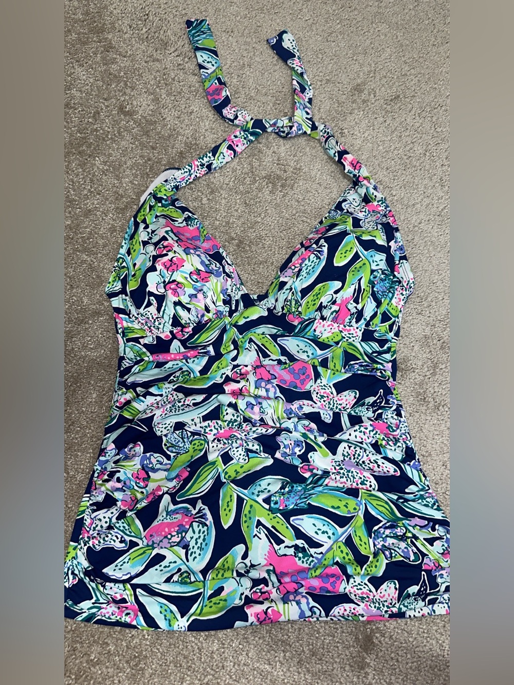 Lilly Pulitzer Tankini Navy with Pink & Green rFloral Print